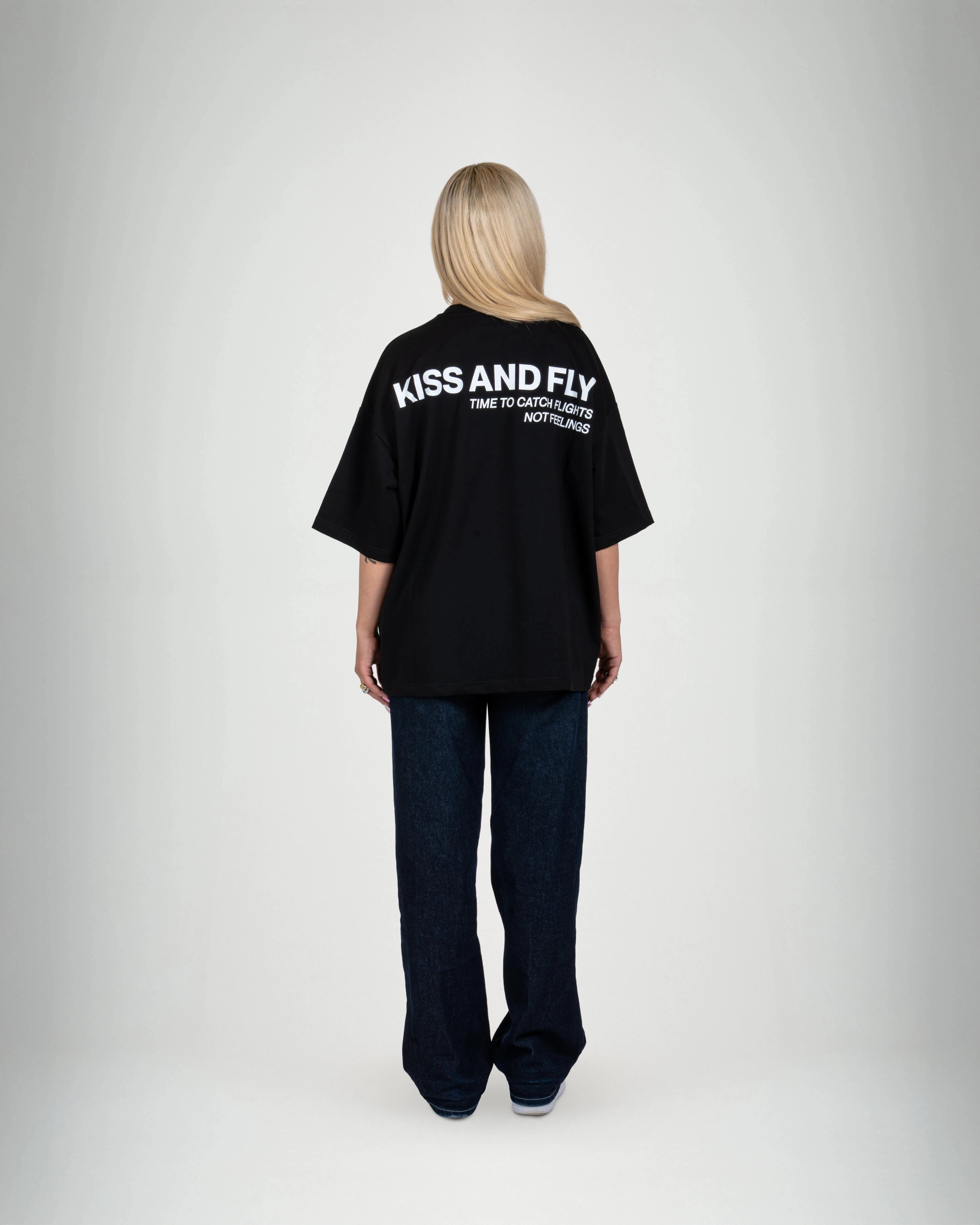 Catch Flights not Feelings Black Tee - KISS AND FLY Clothing