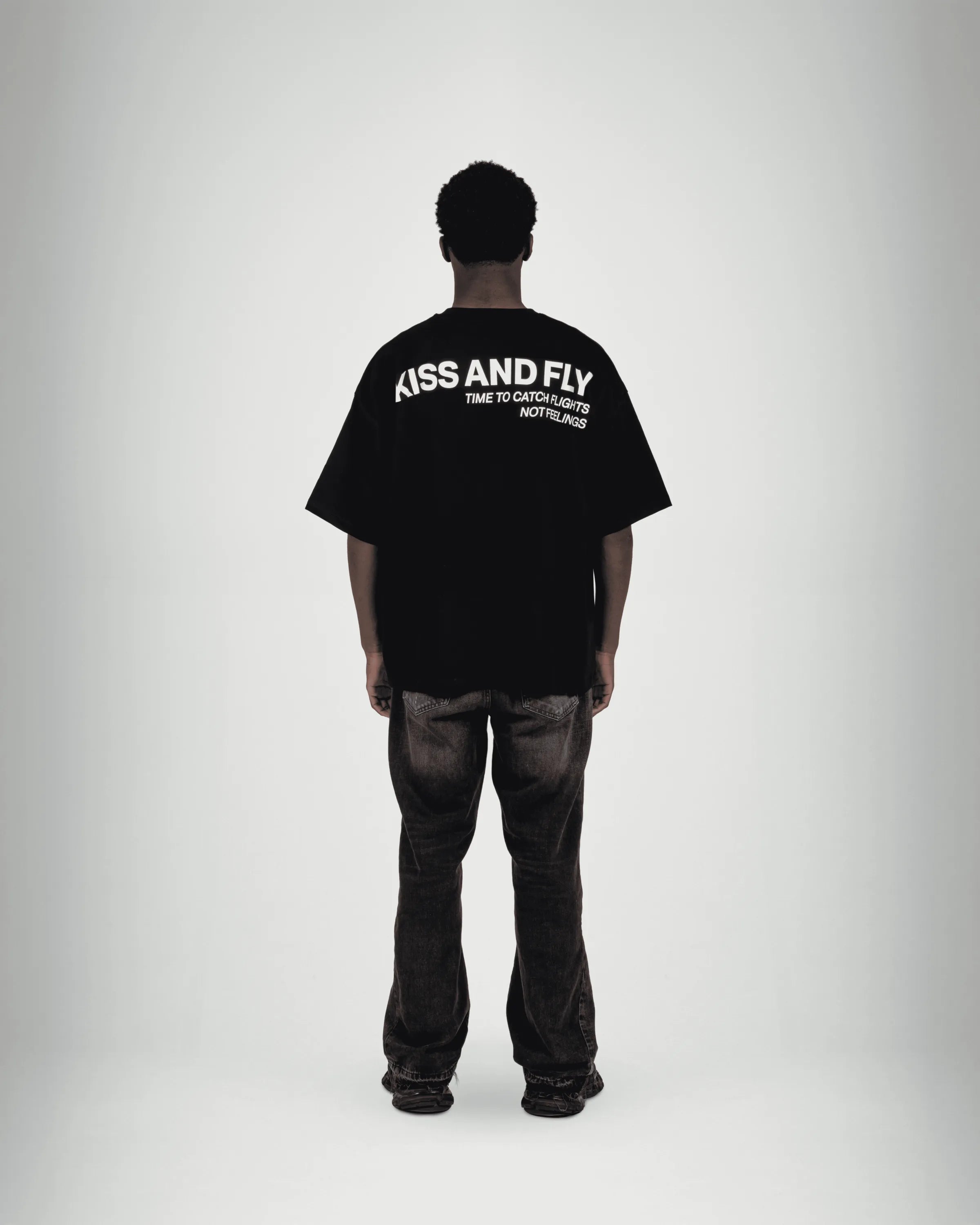Catch Flights not Feelings Black Tee - KISS AND FLY Clothing